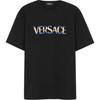 Versace Приталенная футболка с принтом логотипа, круглым вырезом и короткими рукавами, унисекс, черная 1013302-1A12035-2B070
