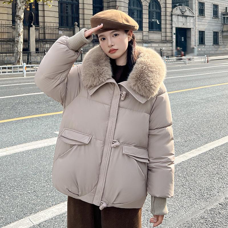 Xiaoxiangfeng Advanced Sense of Warmth, Large Fur Collar Down Cotton Clothes for Women, Winter New Large Size Loose Cotton Clothes for Women