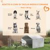 Dog Enclosure with Covers and Swivel Bowls, in Steel and Oxford Fabric, 4x2.3x1.5 m, Silver