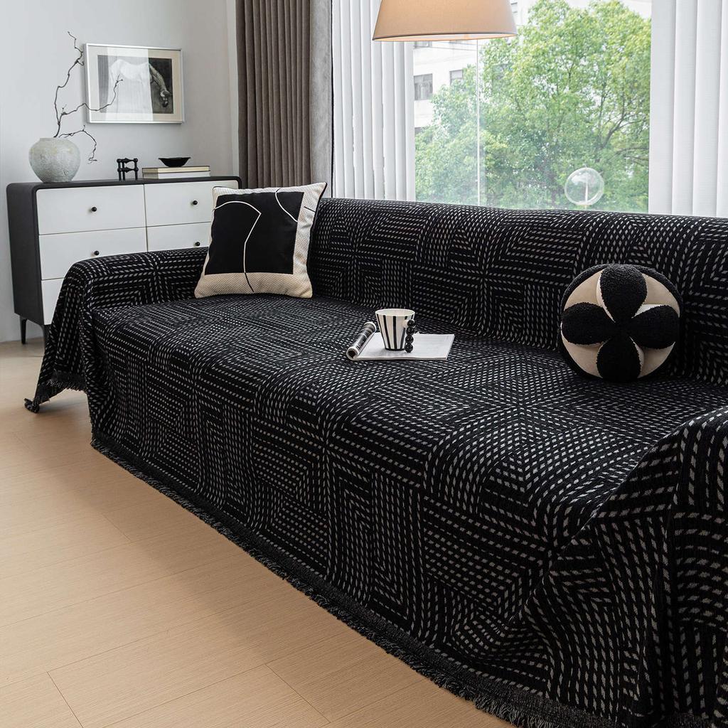 Chenille Solid Color Sofa Cover Simple Elegant Black Sofa Throw Slipcover