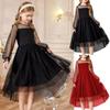Girls Dresses Contrast Mesh Long Sleeve Twirly High Low Birthday Party Formal Dress