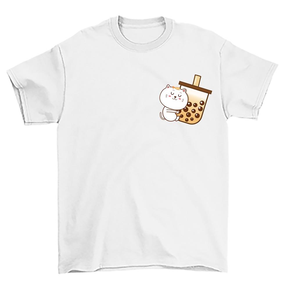 POPCLOSET Xs-3xl Cat Bubble Milk Tea Kucing Милая хлопковая футболка женская футболка женская мужская Baju Perempuan Lelaki Oversize