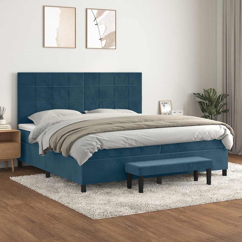 Box Spring Bed with Mattress Dark Blue 200x200 cm Velvet