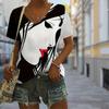 Fashion Face Recognition Printing Blouses Short Sleeve V-Neck T Shirts Casual