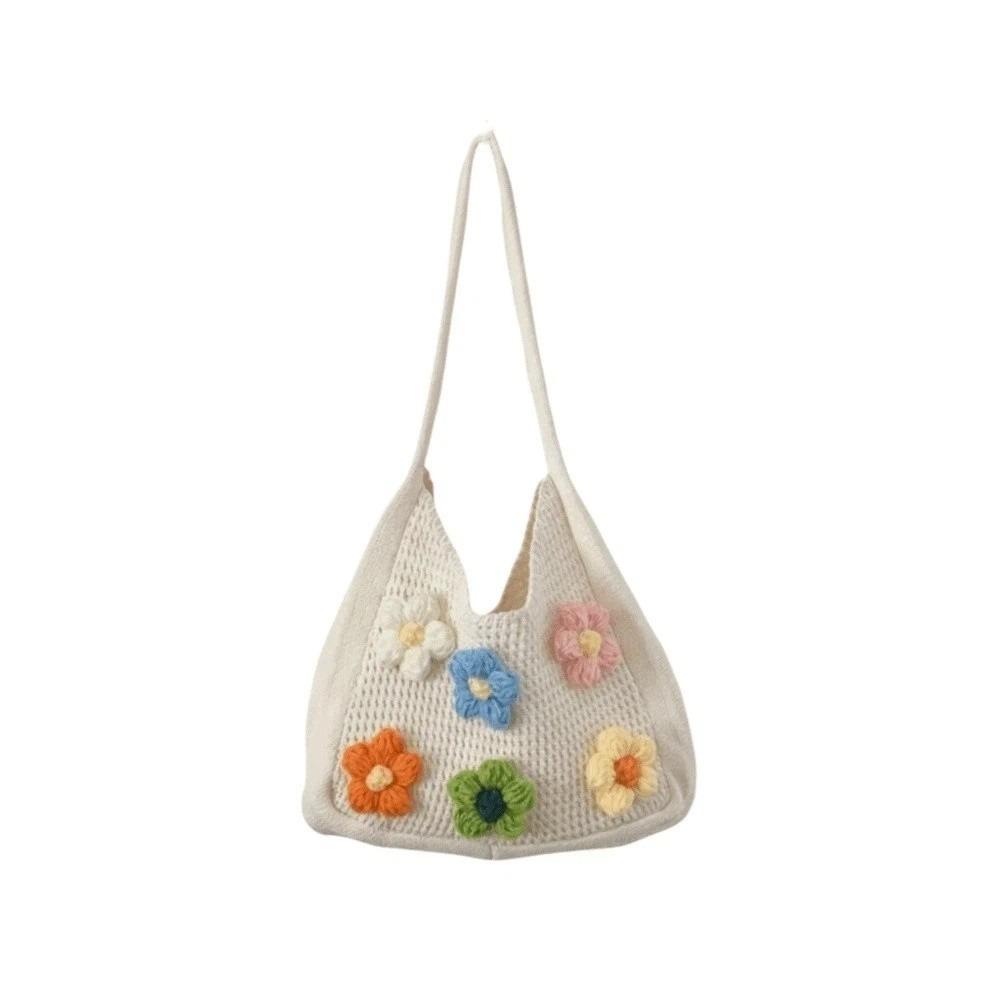 Breathable Knitted Tote Bag Sweet Seaside Vacation Handbag Trendy Crochet Shoulder Bag  Female