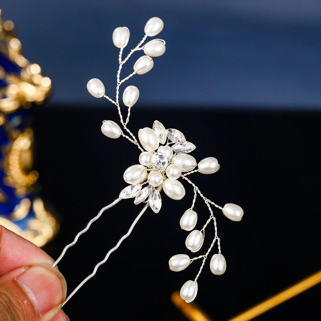 Сделанный вручную свадебный гребень для волос с цветком из жемчуга и страз и листьями