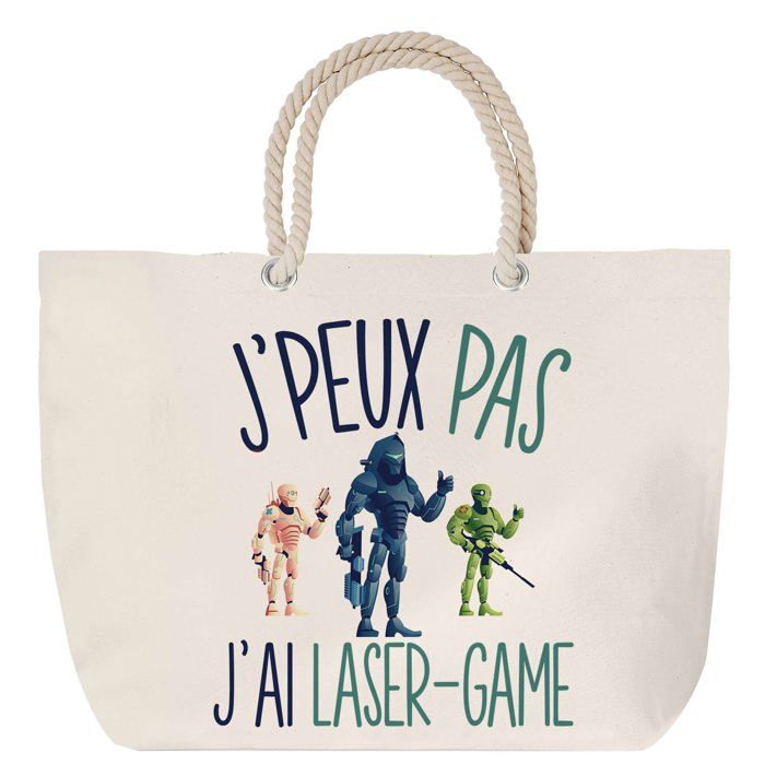 Sac de plage - PLANETEE - Laser-Game J'peux pas - Anse corde - Grand format - Coton, imprimé en France