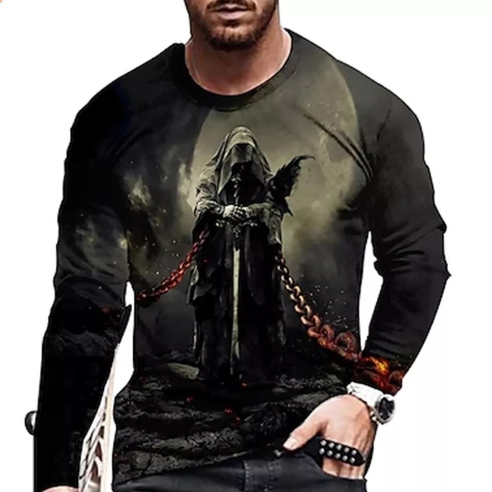 Новая мужская повседневная футболка с 3D принтом волка в Европе и Америке, уличная трендовая футболка с длинными рукавами и 3D принтом s-6x