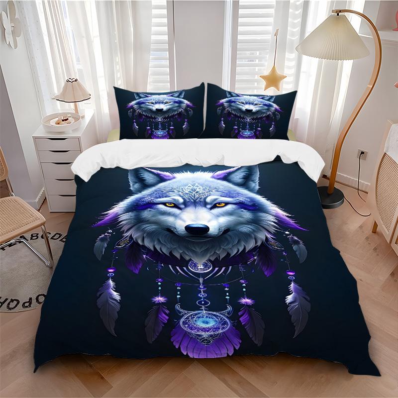 3pcs set Wolf Dreamcatcher 1 Quilt Cover + 2 Pillowcases, All Seasons Bedroom Setting, Perfect for Home and Dorm Decor a159