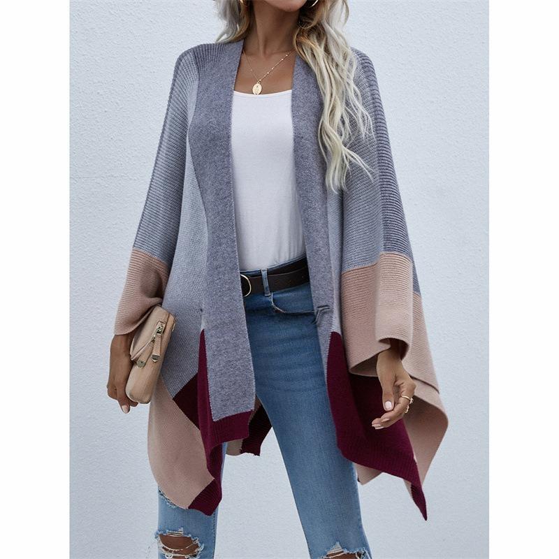 Autumn and Winter Women's Plaid Plus Size Loose Knit Cardigan Jacket Sweater