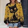 Women's Long-Sleeved T-Shirt for Fall Loose-fitting Casual Long-Sleeved Top Whimsical Cat Print OverSize Women's Clothing