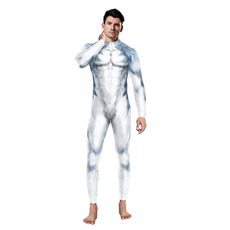 Костюм для косплея на Хэллоуин в виде пушистой собаки хаски, мужской костюм для косплея с изображением животного волка, комбинезон для питомца с хвостом