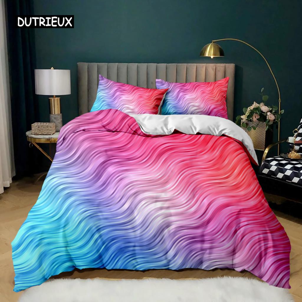 Rainbow Duvet Cover Set Girly Spiral Multicolor Bright Sequins Bedding Set for Kids Girls King Size Soft Microfiber Quilt Cover