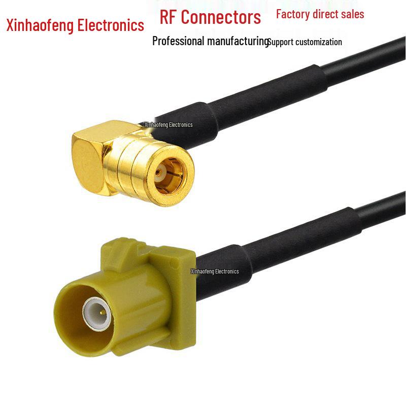 FAKRA Type K Yellow Male to SMB Right Angle GPS Antenna Connector for RG174 Cable