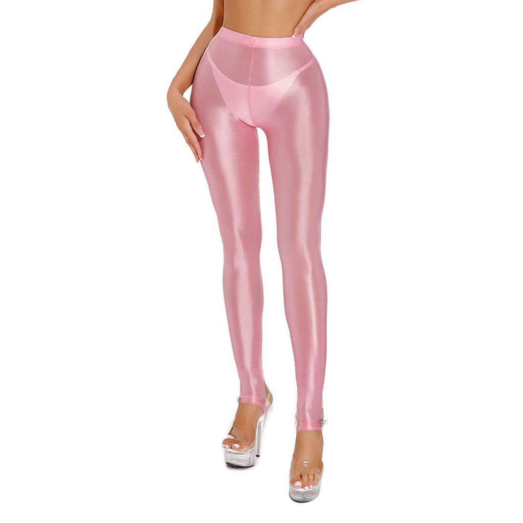 Women's Shiny Glossy Leggings High Waist Skinny Tight Gym Yoga Stirrup Pants