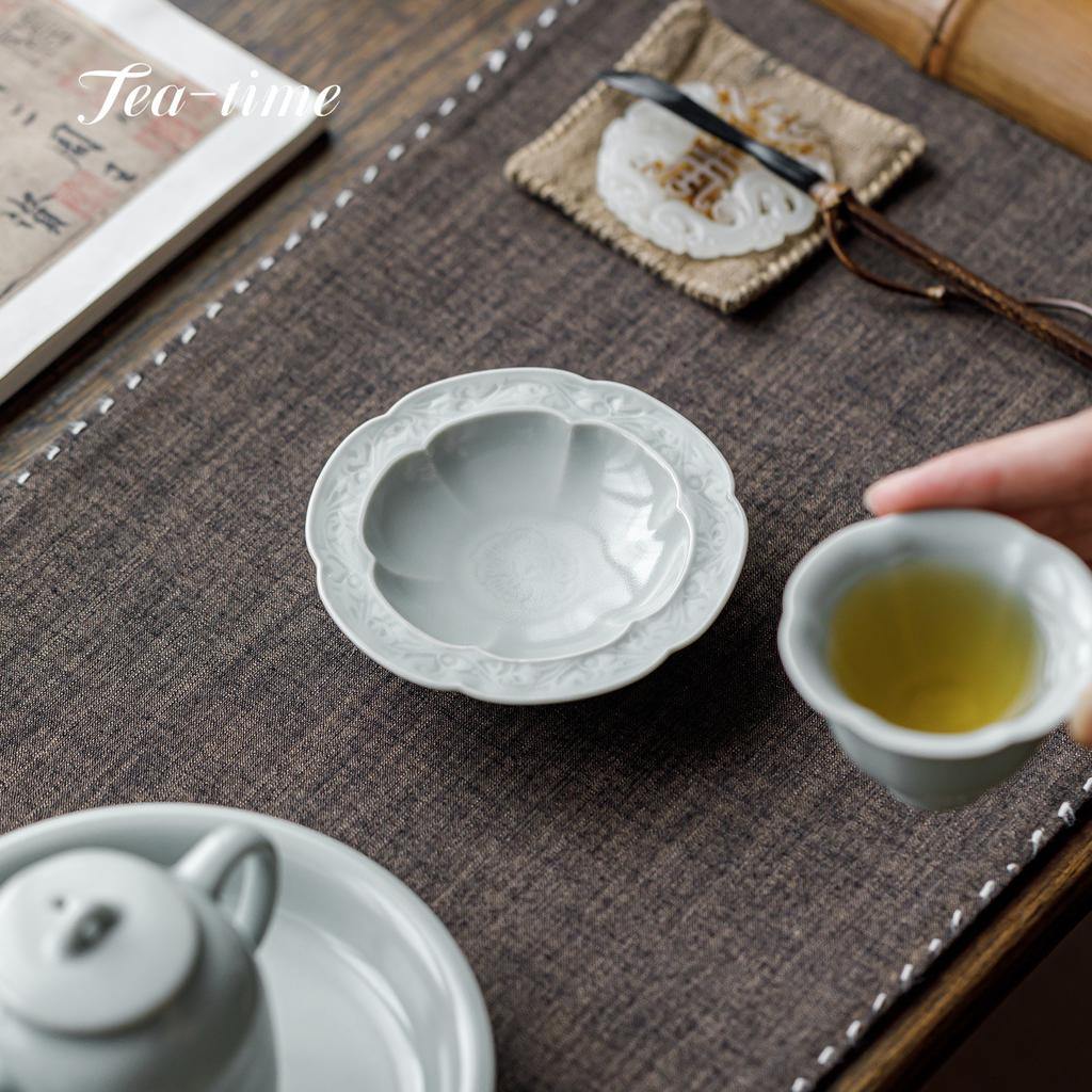 Sky Blue Ru Kiln Ceramic Coasters Carved Chinese Aesthetic Cup Holder Mat Heat Insulation Cup Saucer Drink Coaster Drinkware Tea