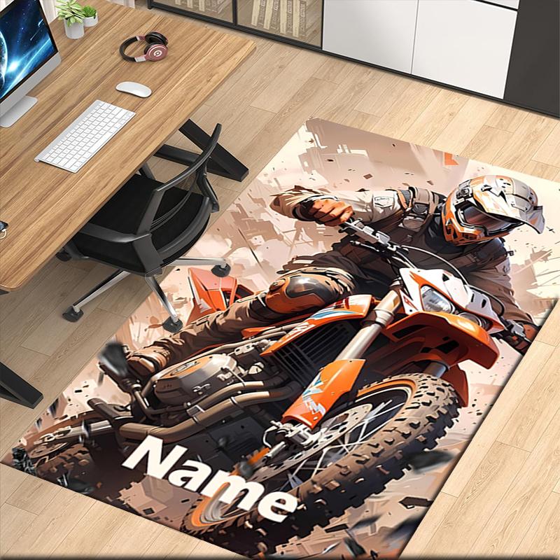 Custom Name off-road motorcycles Printed Carpet, for Office Chair Living Room Bedroom Kitchen Room Decor Gifts.