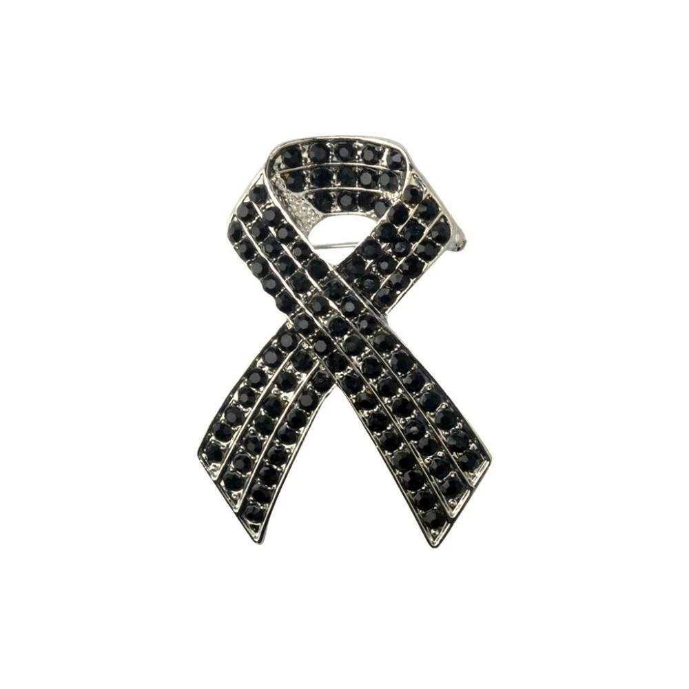 Awareness Black Ribbon Pin Rhinestone Crystal Funerals Memorial Pin Funeral