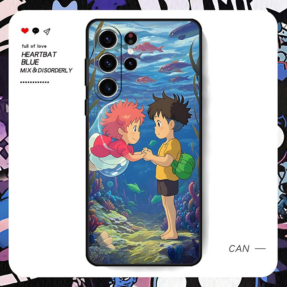 Fashion Cartoon Ponyo Phone Case For Samsung Galaxy S25 S24 S23 S22 S21 S20 Plus Ultra Note20 Limited Soft Black