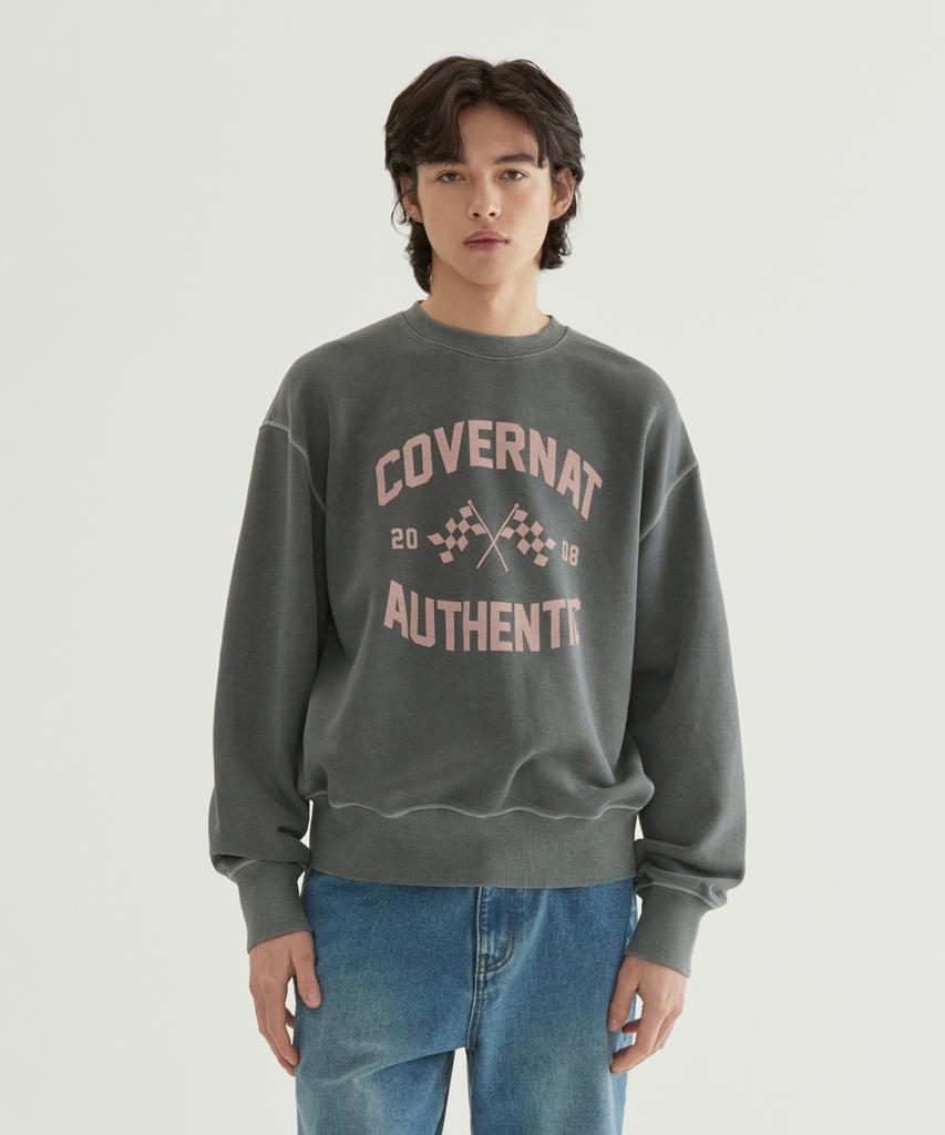 COVERNAT Flag Graphic Pigment Sweatshirt Charcoal