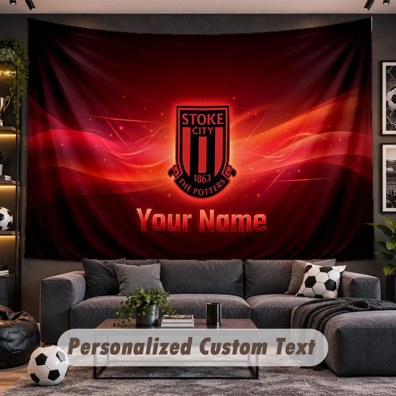 Wall Hanging Tapestry Custom NameStoke City FC Pattern Personalized Printed Fabric Wall Decor