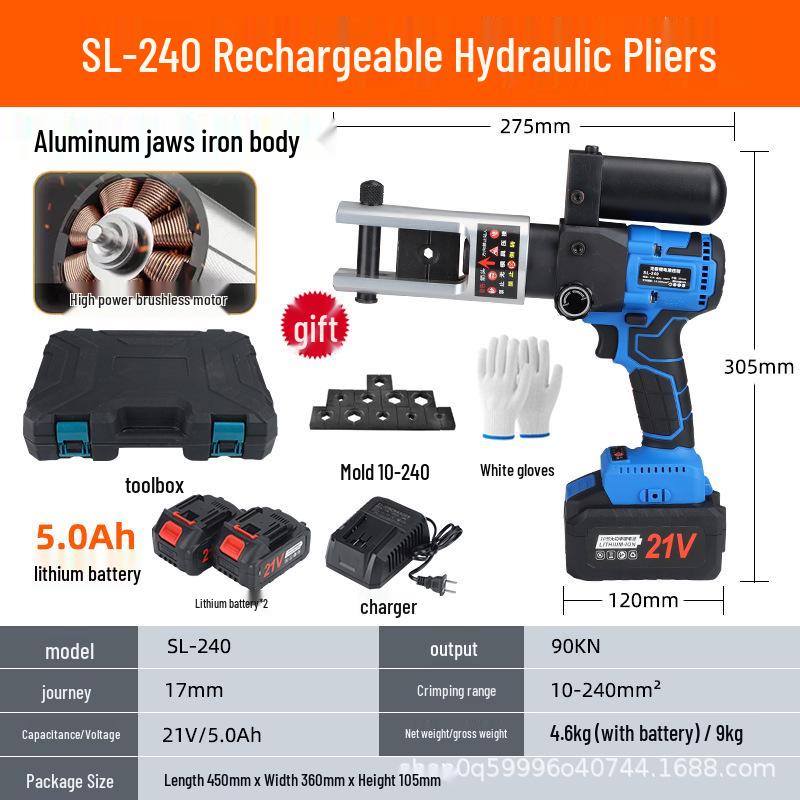 Portable Lithium Battery Electric Hydraulic Crimper for Copper/Aluminum Terminals, 10-400 Crimping Tool.