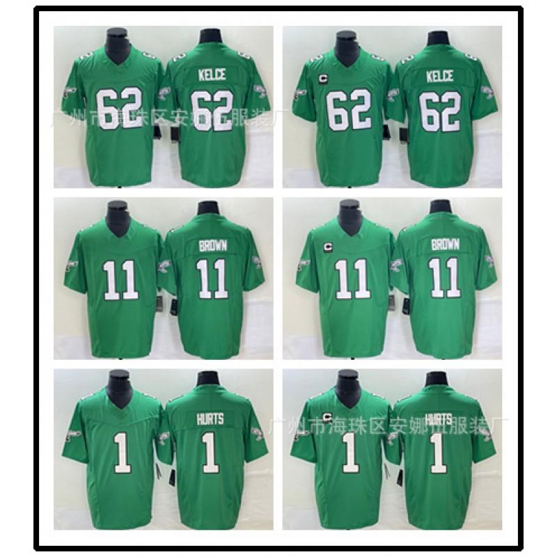 Philadelphia Eagles NFL Jersey 1 Jalen Hurts Green Embroidered Football Shirt Men