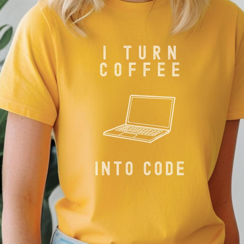 Coffee Into Code T-Shirt, Funny Tech Geek Gamer Tee