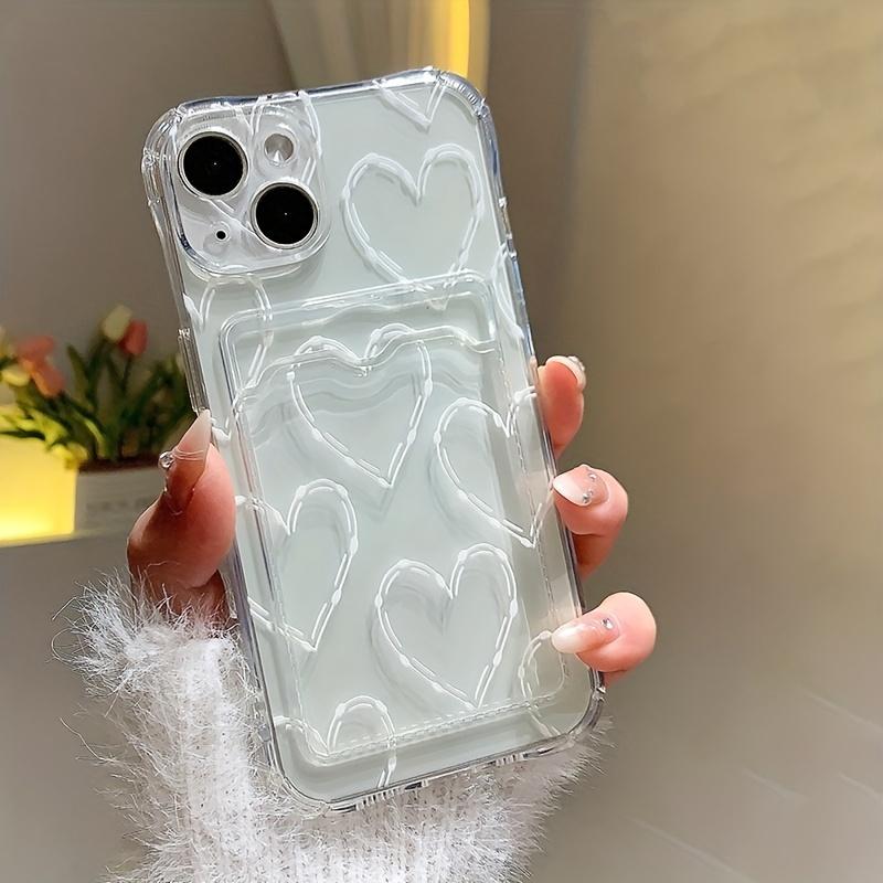 Чехол для iPhone 16 15 Pro Max Белый Большое Сердце Прозрачные Чехлы для Телефона Для iPhone 14 13 12 11 XS XR 7 8 Plus Кошелек Карманная Сумка Обложка