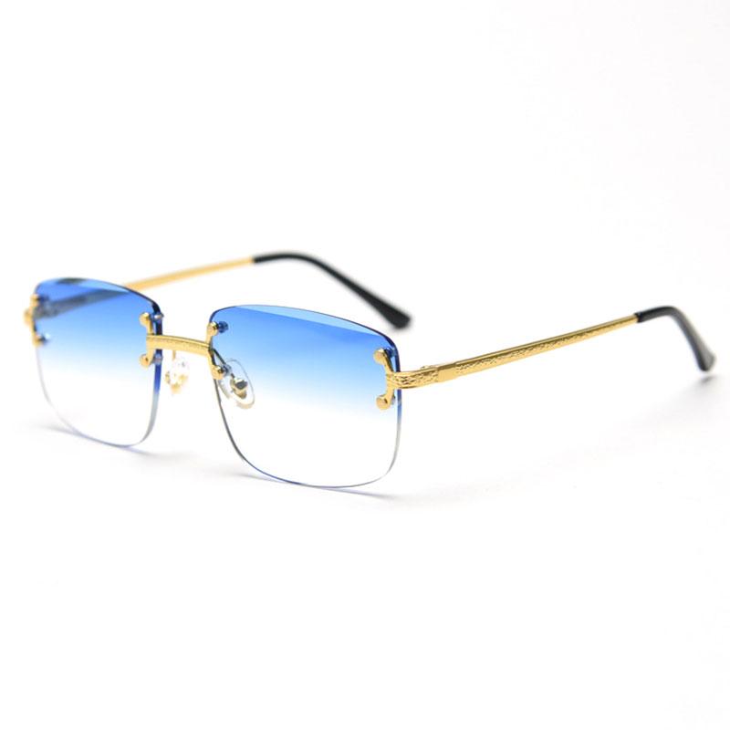 HBK Luxury Gradient Sunglasses Blue Square Sunglasses Men Women Custom Logo Rimless Fashion Sun Glasses Travel Sports Cycling