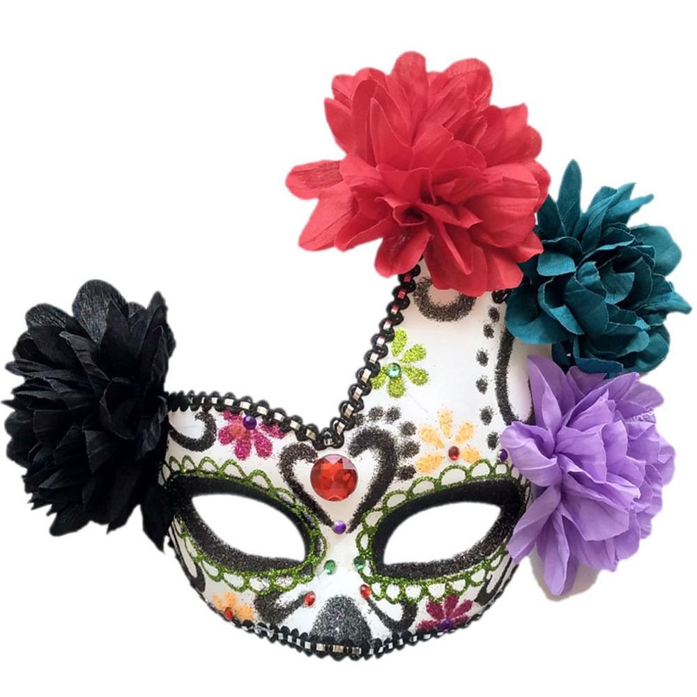 Fashion Halloween Mask Flowers Flower Wearing Ghost Mask Mexican Day of The Dead Mask Girls Lady