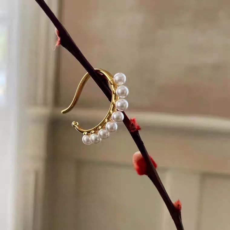 Серьги для женщин золотые серьги-каффы популярные серьги белые белые жемчужины большие взрослые элегантные нежные серьги Miyabi Grace Miyabi Grace непрокалываемые