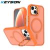 KEYSION Lens Stand Magnetic Phone Case for MagSafe for iPhone 13 14 15 Pro Max 15 Plus Matte Translucent Shockproof Back Cover