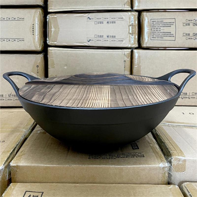 Сковорода Чугунная кастрюля Бытовая большая кастрюля Deepen Old Style Double Ear Бытовая фритюрница Wok 40 см большая чугунная кастрюля