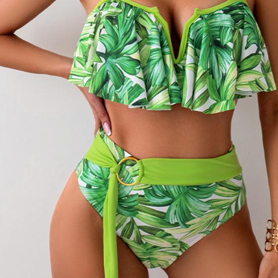 2 шт./компл., женский сексуальный комплект бикини с лентой на талии и v-образным вырезом, комплект бикини с бюстгальтером, высокие трусы для плавания