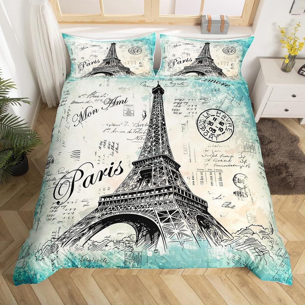 Supply Eiffel Tower series three-piece ebay bed sheet quilt cover home textile
