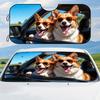 1pc Trendy Corgi Dogs In Glasses Music Car Windshield Sun Shade - UV Protection, Keeps Vehicle Cool & Stylish, Perfect For Commu