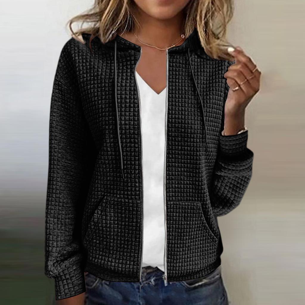 Женский однотонный кардиган на молнии с капюшоном, толстовка с длинным рукавом, куртка