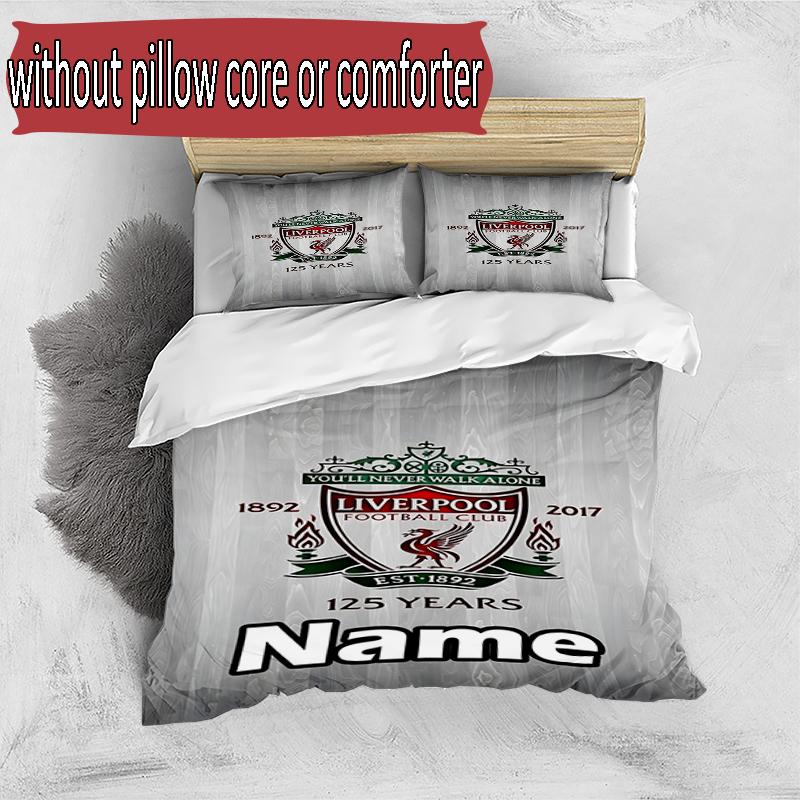 3pcs Duvet Cover Set (1*Duvet Cover + 2*Pillowcase, Without Core), Custom Name Liverpool F.C Pattern Bedding Set, Home Bedroom Decor Gift