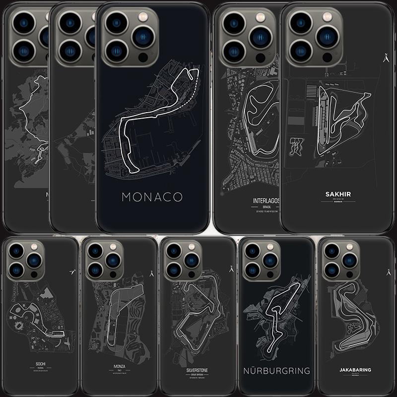 Чехол для телефона с трассами Формулы-1 Для iPhone 16 15 Plus 13 12 Mini 17Air 16E 11 14 Pro 17 Pro Max Защитный корпус Coque Мягкий прозрачный