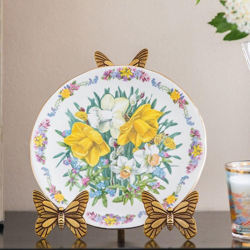 Vintage Design Butterfly Zinc Zinc Alloy Plate Stand Elegant Tabletop Display Stand Living Room Decor