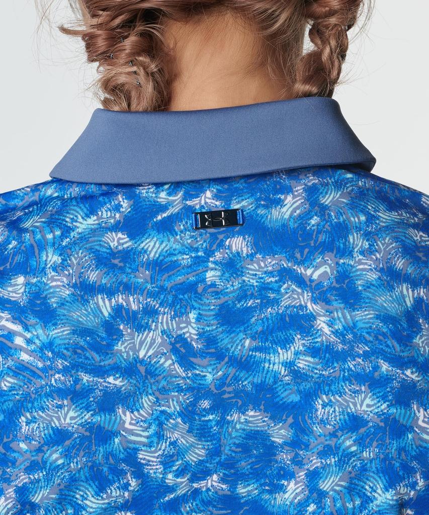 UA Playoff Printed Polo SS Hushed Blue Water Metallic Silver SM [Under Armour]