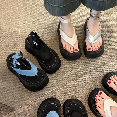 Черные босоножки на платформе с юбкой высокого класса, женские, летняя модель 2025 года, увеличивающие носок римские туфли