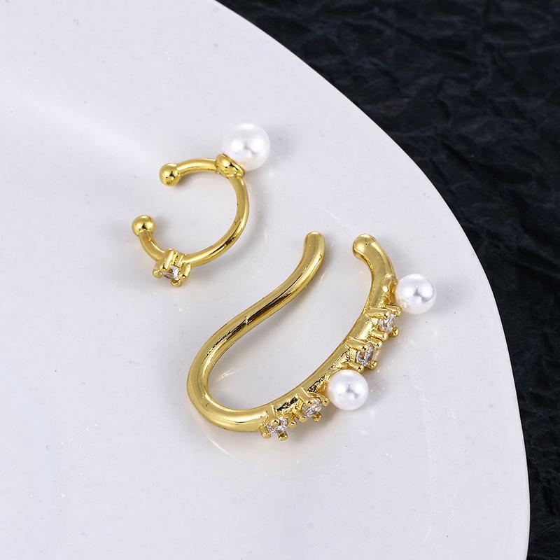 Легкая роскошная позолоченная бриллиантовая жемчужина клипса для ушей французский сладкий темперамент U-образный дизайн циркониевая косточка для ушей без отверстия для ушей