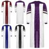 Mens Choir Robe Halloween Cosplay Theme Party Costume V Neck Embroidered Stripes Long Sleeve Clergy Gown