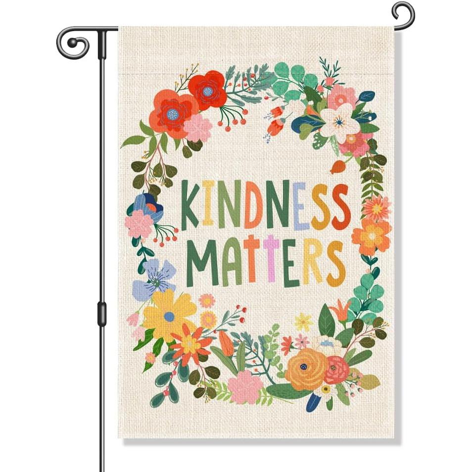 Kindness Matters Floral Garden Flag, Flower Yard Banner, Community Progress Welcome Yard Home Holiday Farmhouse Porch Patio Lawn Backyard Outdoors Dec