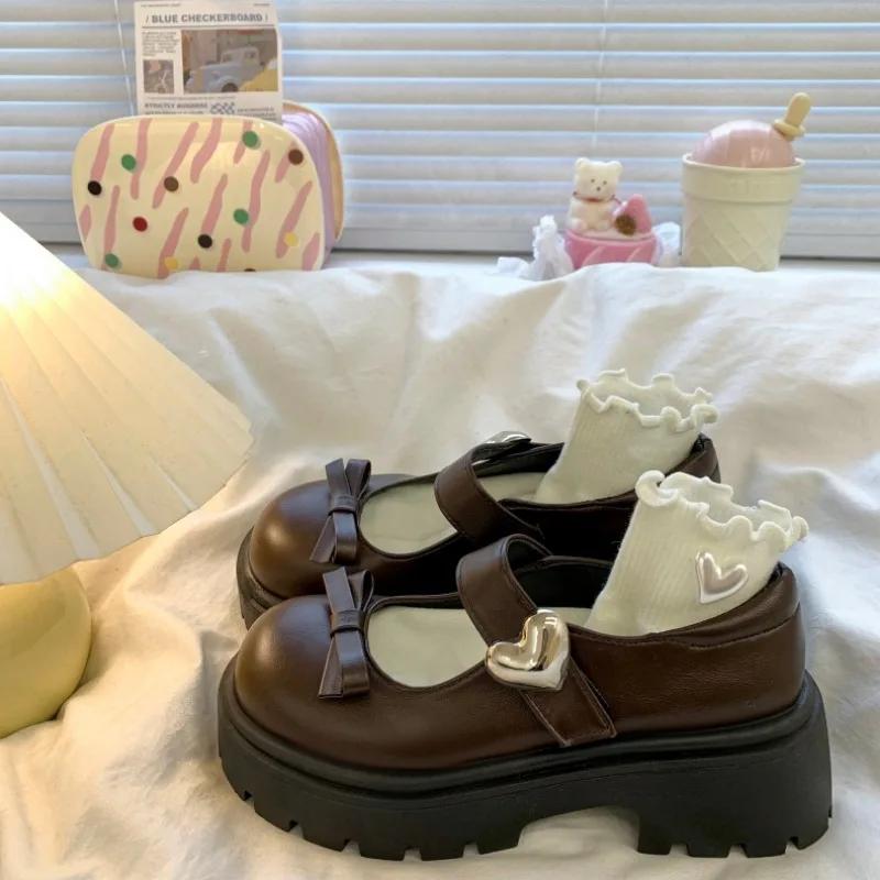 Модная женская обувь на распродаже 2025 Мэри Джейн Женские туфли на высоком каблуке Платформа Повседневные туфли Женские Однотонные С круглым носком Средний каблук Туфли с бантом Женские