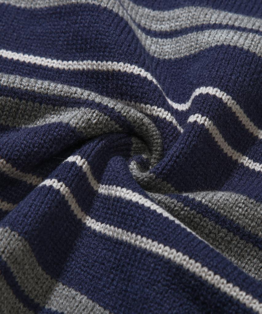 TRILLION Washable Striped Button Collar Neck Knit [Navy]