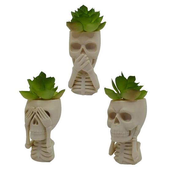 Yousheng Хэллоуин Череп Цветочный Горшок Ничего Не Вижу Не Говорю Не Слышу Жуткий Череп Кашпо Домашний Балкон Садовое Украшение Контейнер для Кактусов Суккулентов Растений