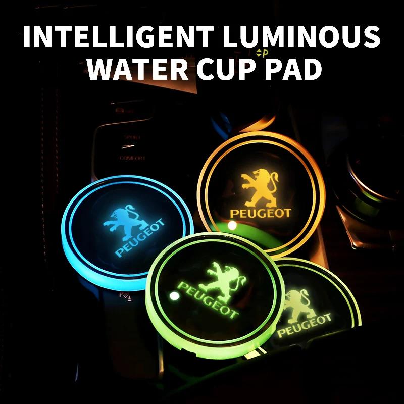 2026 Hot Car Sticker For Peugeot Car styling LED Luminous Car Water Cup Holder Coaster Lamps For Peugeot 308 408 508 RCZ 208 300